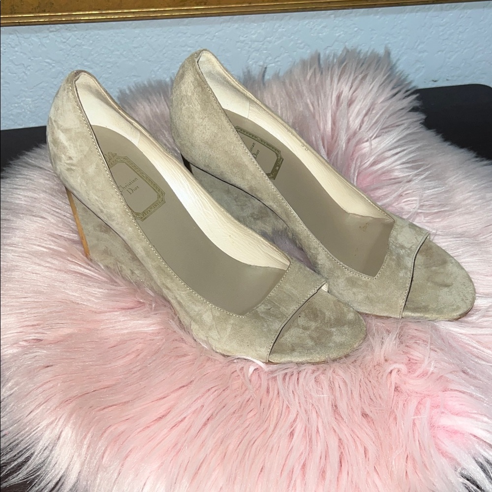 Dior Taupe Suede Wedge Heels
